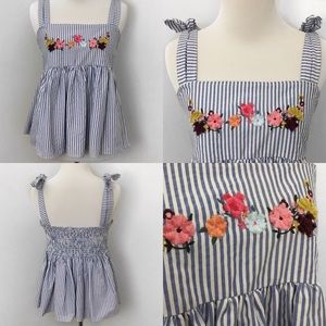 ZARA Embroidered Tie Strap Tank Top